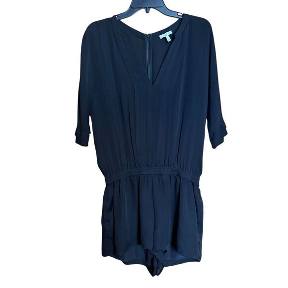 JOIE Pants - Joie Benoite Romper Womens Small Black Caviar Silk Smocked Waist Back Zipper